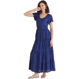 Soft Surroundings Kara Shimmer Midi Dress Short Sleeve Navy Blue Sparkly 1X NWT